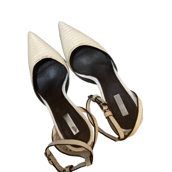 Calvin Klein Cream Embossed Heels with light green lucite heel- Size 9 - Picture 3 of 7